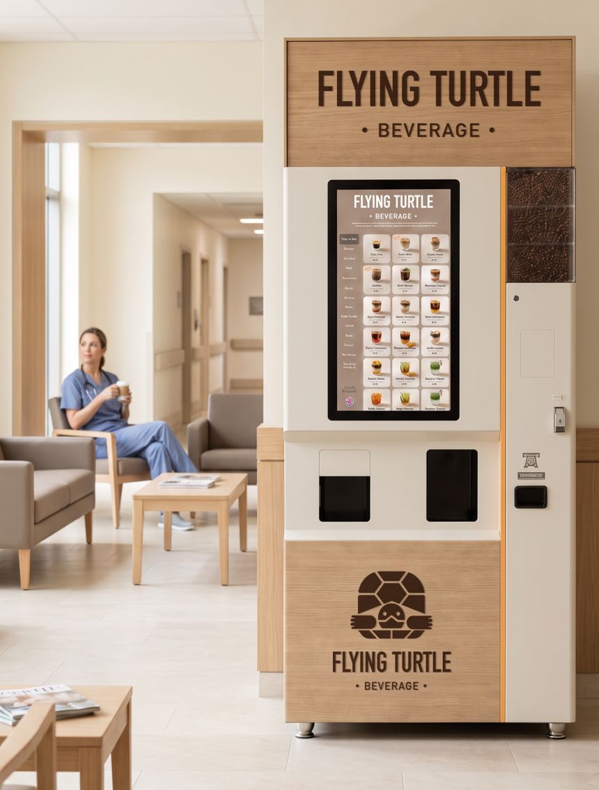 A Flying Turtle machine in a healthcare waiting area